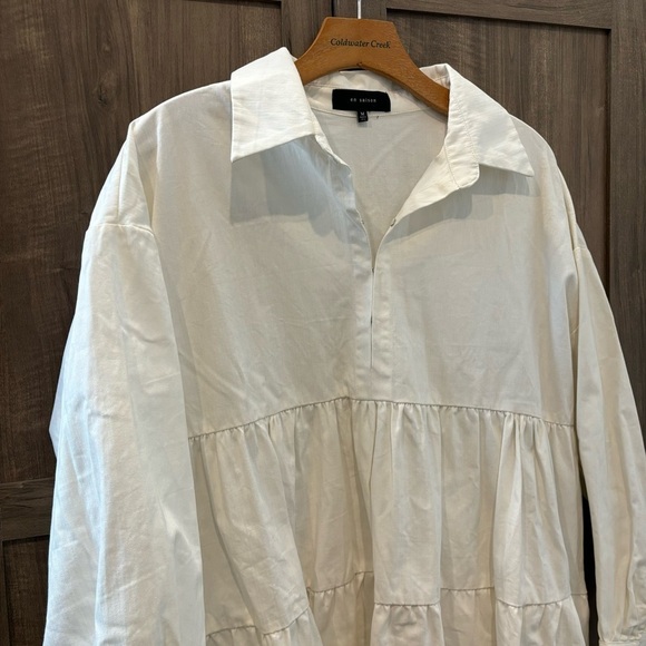 En Saison Medium Poplin Mini Dress Tiered White Long Sleeve - Picture 8 of 13